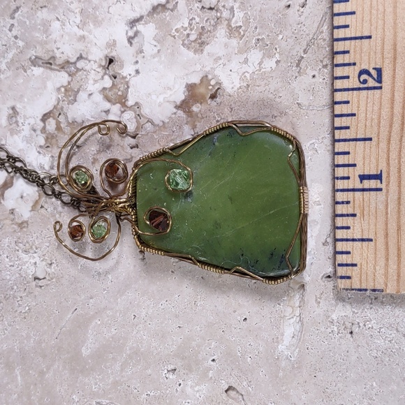 Copper/Brass Wire Wrapped Stone Pendant - Picture 5 of 6